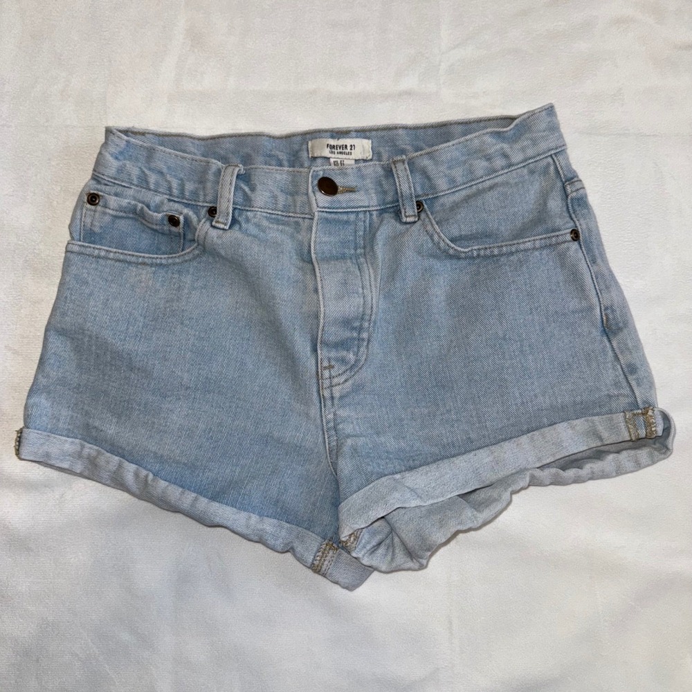 Forever 21 Light Wash Denim Shorts Size 27‎ Button Fly Casual Cute